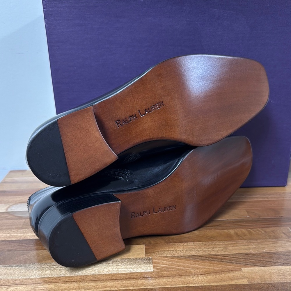 Ralph Lauren Purple Label Black Ankle Boots with Polished Leather - Picture 7 of 9
